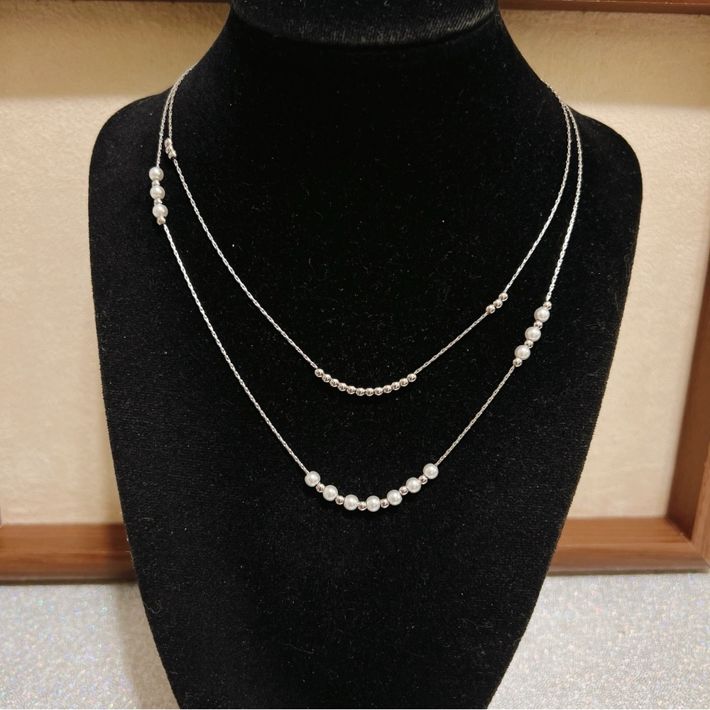 Stainless steel double layer silver tone necklace - Picture 4 of 9
